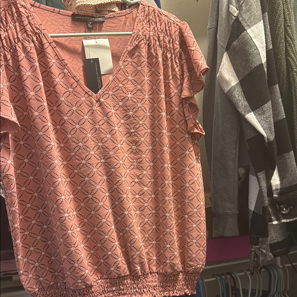 Adrienne Vittadini Pink Smocked Blouse